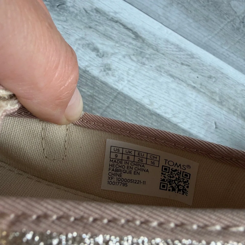 TOMS Toddler Rose Gold Glitter Mary Jane Flats Hook Loop Strap Size 9